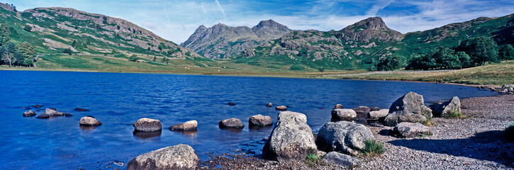 Summer at Blea Tarn and the Langdale Pikes ikn the Lake District England