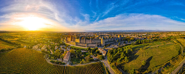 Aerial view of Carcassonne, a French fortified city in France