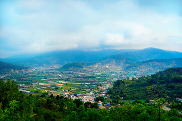 Nature landscape blue sky green mountain middle of Vietnam