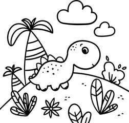 Coloring book with baby dinosaur 