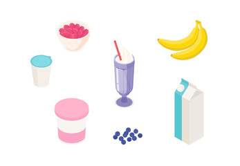 Milkshake set. Isometric vector illustration in flat design.
