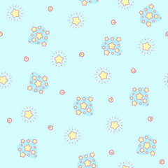 Cute star seamless pattern. Magic fantasy seamless background. Star clusters and magical star flares on striped seamless background. Doodle seamless star illustration in fairy tale style.