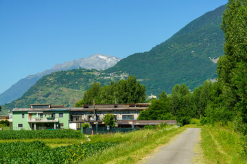 Landscape along the Sentiero della Valtellina, Italy, from the cycleway