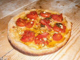 Neapolitan pizza with wholemeal flour with an ancient tradition recipe. Naples, South Italy 