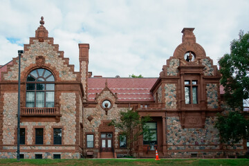 Romanesque style building of Wellesley town hall MA USA