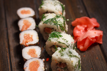 sushi rolls red ginger restaurant delicacy asian cuisine