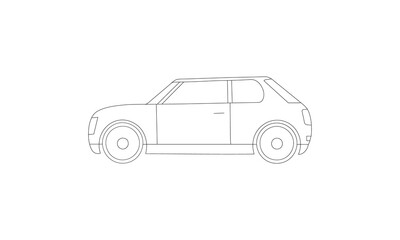 electric Petrol or gasoline car models. Two-door fuel economy compact car for couple or family usage. Side view lineart.