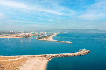 Fototapeta na wymiar Aerial view of commercial harbor of Gioia Tauro, Calabria Italy