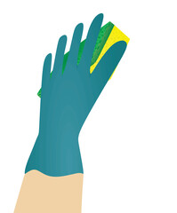 Blue glove hand hold sponge. vector