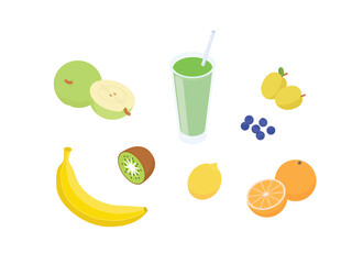 Healthy smoothie set. Isometric vector illustration in flat design. 