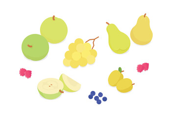 Fruit set. Isometric vector illustration in flat design.