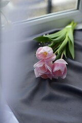 wedding bouquet on the car