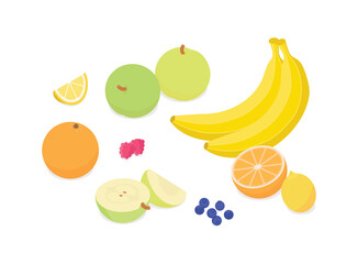 Fruits set. Isometric vector illustration in flat design.