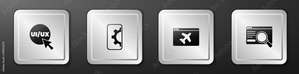 Wall mural set ui or ux design, web development, website template and icon. silver square button. vector.