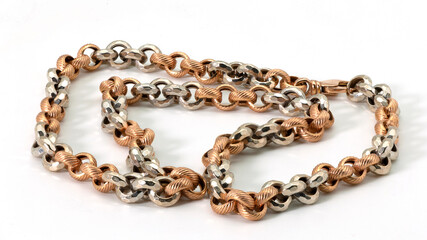 Golden braided chain on a white background