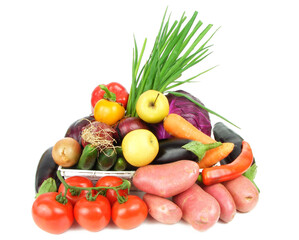 Vegetables isolated on white background. Diet and healthy food concept.
