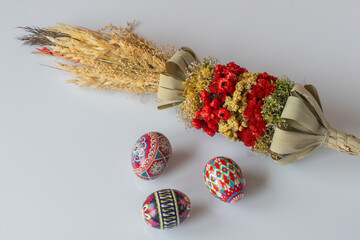 Colorful Easter palm and colorful Easter eggs 