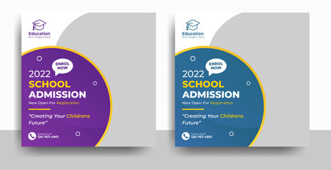 school university education social media post flyer and web banner template, back to school promotion cover layout post