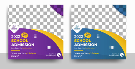 school college education social media post flyer and web banner template, back to school and university promotion cover layout flyer - obrazy, fototapety, plakaty