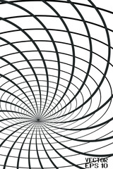 Abstract Black and White Pattern with Spiral. Contrasty Optical Psychedelic Illusion. Smooth Framed Lines. Vector. 3D Illustration