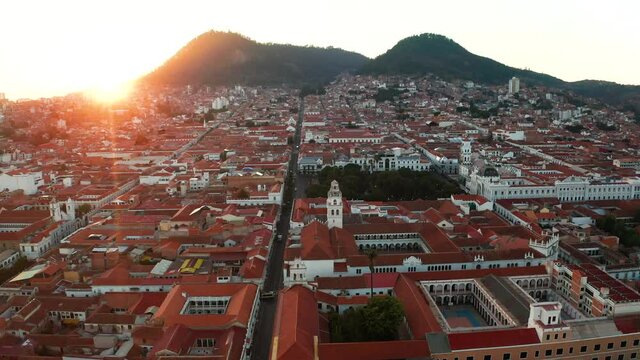 Aerial view of old streets of the colonial city Sucre, Bolivia
