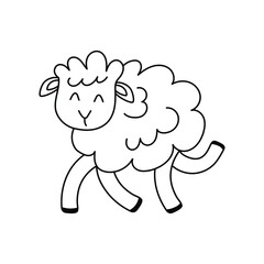 Spring sheep doodle. linear vector illustration. hand-drawn symbols and style objects . Cute lamb. Simple, black animal drawing for sticker, decor, postcard, badge, coloring book, logo