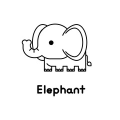 Outlined cute cartoon elephant. Vector illustration.