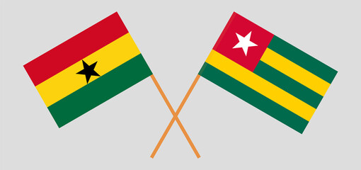 Crossed flags of Ghana and Togo. Official colors. Correct proportion