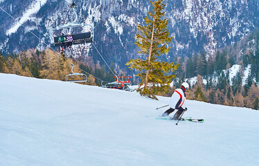 Skiing on Feuerkogel mount, Ebensee, Salzkammergut, Austria