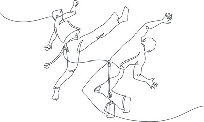 Two capoeira fighters contour Isolated on white. vector illustration