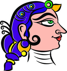 Madhubani Indian traditional art on linen fabrics. beautiful colorful faces for textile printing It can be used for a coloring book, textile/ fabric prints, phone case, greeting card. logo, calendar.