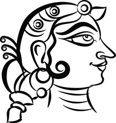 Madhubani Indian traditional art on linen fabrics. beautiful colorful faces for textile printing It can be used for a coloring book, textile/ fabric prints, phone case, greeting card. logo, calendar.