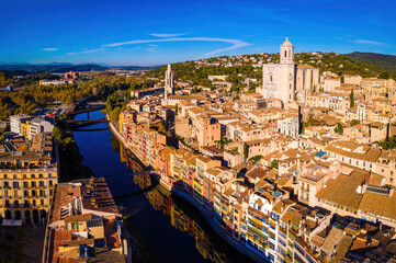 Fototapeta na wymiar Aerial view of Girona, a city in Spain’s northeastern Catalonia region