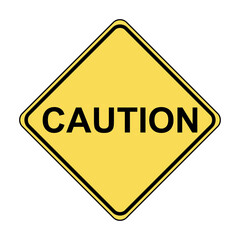 Other danger traffic sign. Illustration of yellow diamond shaped road sign with CAUTION inscription inside. Warning icon vector design template isolated on background. Danger zone.