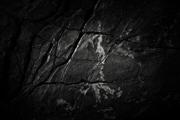 Close-up black worn textured stone surface. Rock texture detail. Abstract grunge background for designers. The rocky backdrop. 