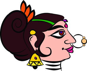 Madhubani Indian traditional art on linen fabrics. beautiful colorful faces for textile printing It can be used for a coloring book, textile/ fabric prints, phone case, greeting card. logo, calendar.