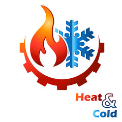 Klimaanlage - Logo mit Feuerflamme, Schneeflocke und Zahnrad