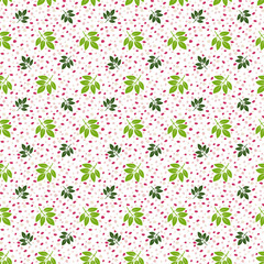  Bright leaves and colored spots on a white background, seamless pattern