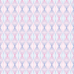 Overlapped stripe seeds vector repeat pattern. Pink and blue line art illustration background.