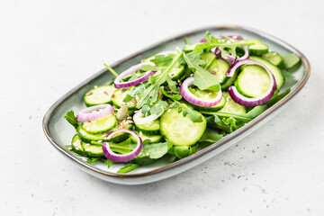 Classic cucumber onion salad. Space for text.