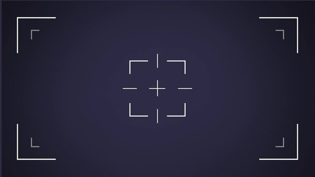 Animation of a rectangular white scope and central crosshair pulsating on a black background