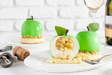 Mousse apple desserts on white background