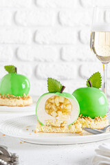 Mousse apple desserts on white background