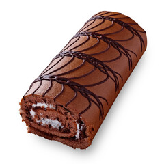delicious chocolate roll cake with chocolate cream, isolated on white background