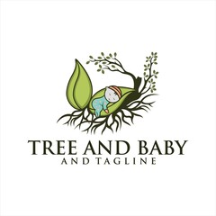 Leaf Nature Baby Tree Logo Template,