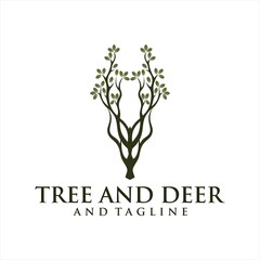 Modern deer head logo with leaf. Abstract, creative logo design Color and text can be changed according to your need,