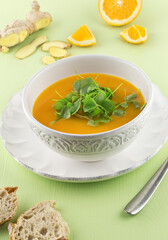 Creamy pumpkin soup with purslane orange fillets series picture 03