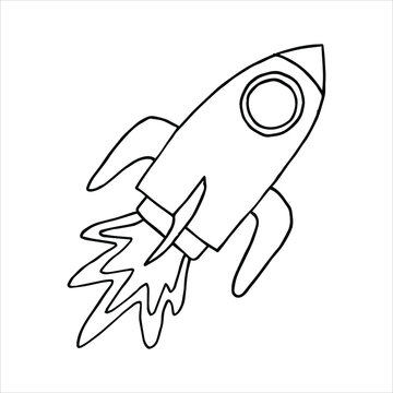 Rocket doodle drawing. Isolated on white background. Sketch elements set for design. Vector hand drawn illustration in doodle style. Astronomical or celestial objects.
