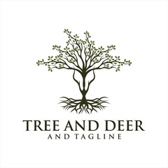 Modern deer head logo with leaf. Abstract, creative logo design Color and text can be changed according to your need,