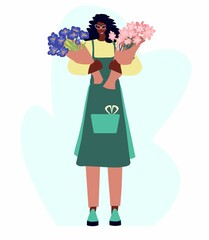 Woman compose bouquet Forist shop or store.